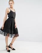 Endless Rose Lace Mesh Panel Midi Skirt - Black