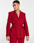 Asos Design Slim Robe Suit Jacket In Red Twill
