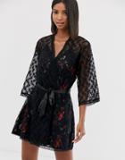 Pour Moi Lace Wrap Night Gown In Black-pink