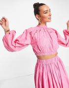 Asos Edition Floral Cutwork Crop Top In Fuschia-pink