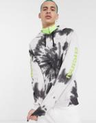 Asos Design Hoodie In Tie Dye Wash With Neon Sleeve Prints-multi