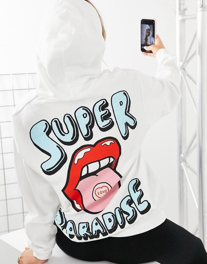 New Love Club Oversized Hoodie With Back Print In White