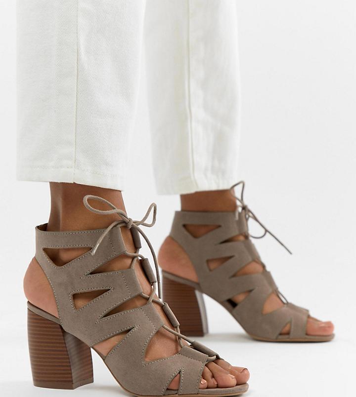 Qupid Lace Up Block Heel Sandals - Beige