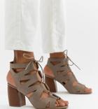 Qupid Lace Up Block Heel Sandals - Beige