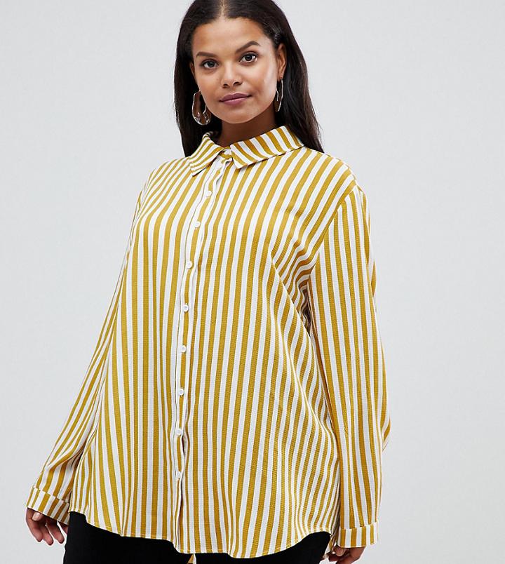 Prettylittlething Plus Shirt In Mustard Stripe - Yellow