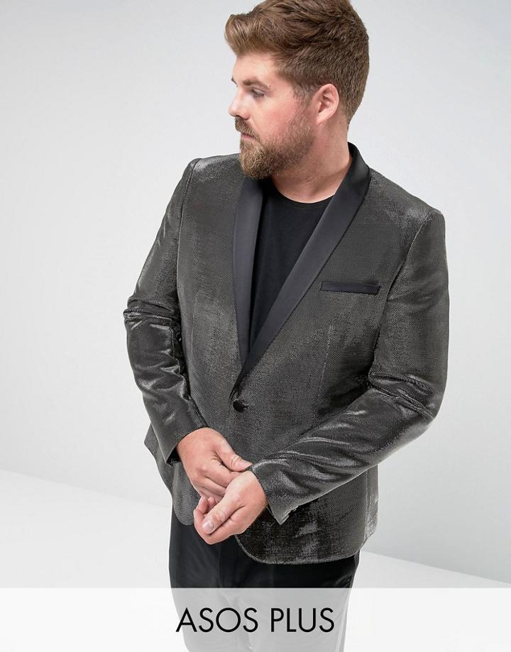 Asos Plus Skinny Suit Jacket In Metallic Gold - Gold