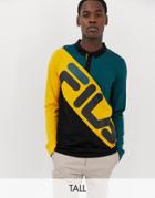 Fila Tall Black Line Taygen Long Sleeve Block Panel Polo In Black