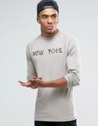 Asos Longline Muscle Long Sleeve T-shirt With New York Print - Beige