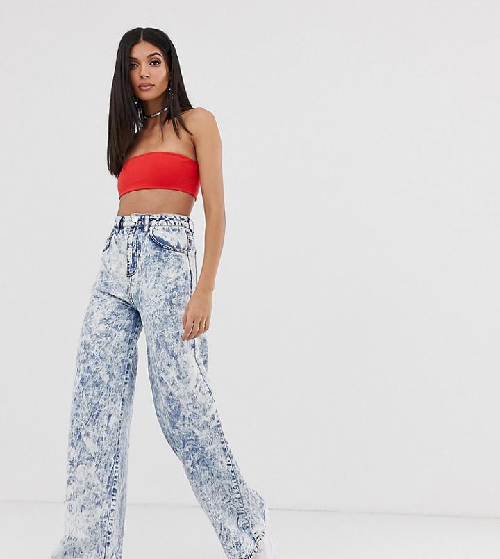 Asos Design Tall Full Length Lightweight Wide Leg Jeans In Acid Wash - Blue