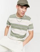 Jack & Jones Originals Block Stripe T-shirt In Green & Cream