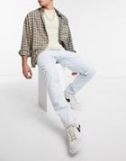 Pull & Bear Slim Jeans In Vintage Bleach Wash Blue-blues