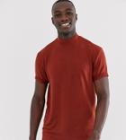 Asos Design Tall Relaxed T-shirt With Turtleneck And Roll Sleeve In Interest Slub In Tan - Red