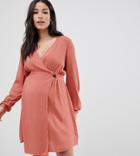 Asos Design Maternity Casual Wrap Mini Dress-pink