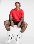 Asos Design Relaxed Longline T-shirt With Curved Hem In Red