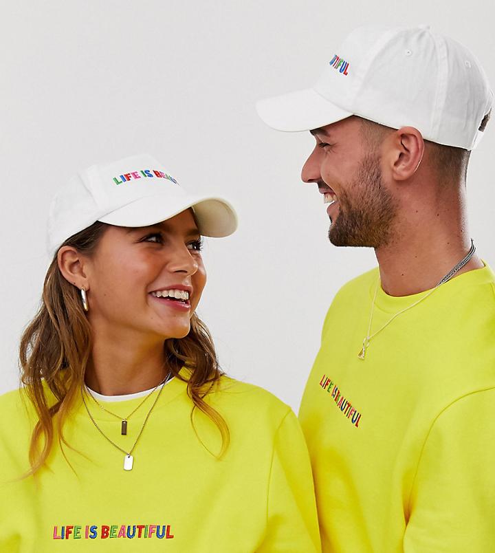 Life Is Beautiful Unisex Embroidered Cap - White