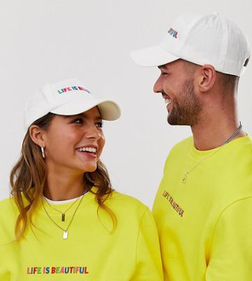 Life Is Beautiful Unisex Embroidered Cap - White