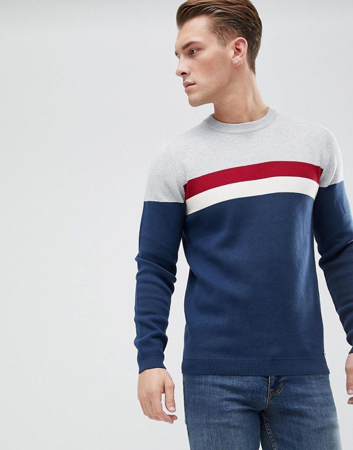 Esprit Organic Sweater With Chest Stripe - Gray