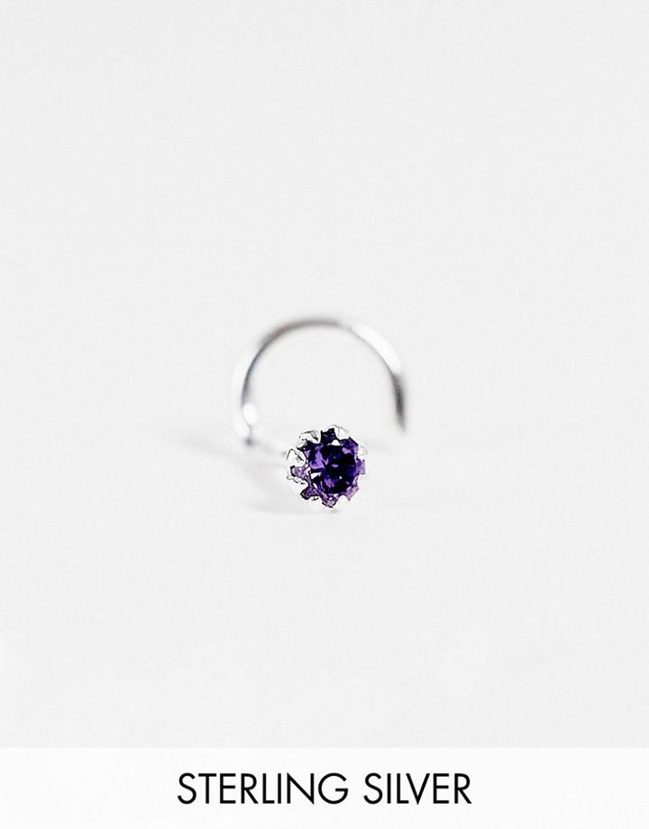 Asos Design Sterling Silver Nose Stud With Lilac Crystal In Silver