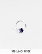 Asos Design Sterling Silver Nose Stud With Lilac Crystal In Silver