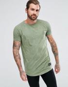 Aces Couture Muscle T-shirt In Khaki Suedette With Biker Sleeves - Green