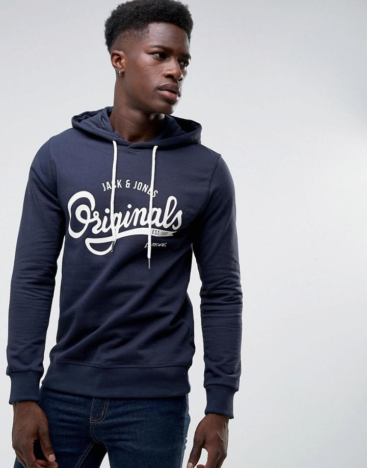 Jack & Jones Hoodie With Brand Graphic - Navy