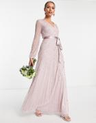 Frock And Frill Bridesmaid Wrap Maxi Dress In Taupe-pink