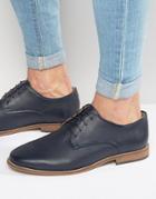 Asos Lace Up Shoes In Navy Leather - Navy