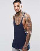 Asos Tank With Raw Edge Extreme Racer Back In Navy - Navy