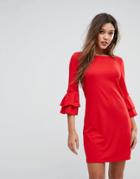 Lipsy Shift Dress Wih Fluted Sleeve - Red