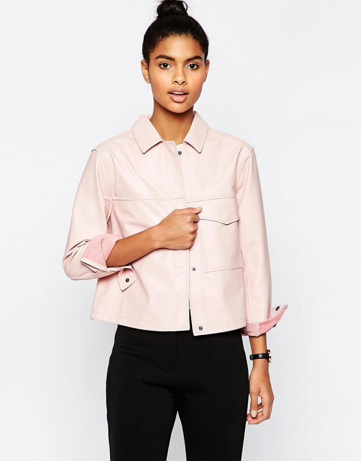 Asos Boxy Leather Shirt - Pink