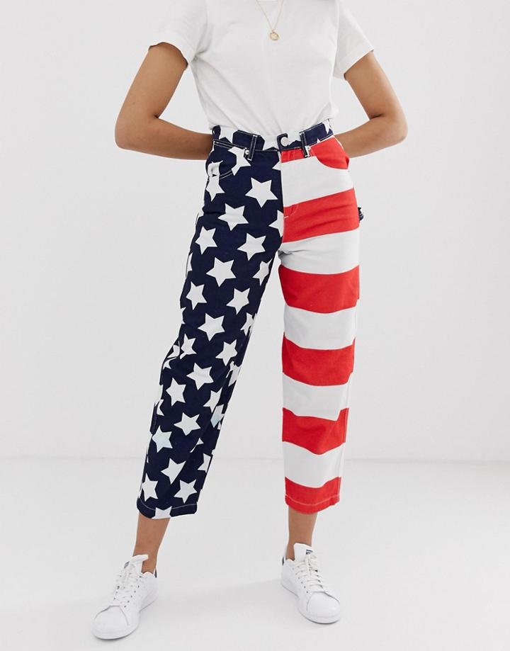 Asos Design Carpenter Boyfriend Jeans With American Flag Print-multi