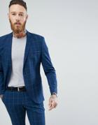 Selected Homme Skinny Suit Jacket In Grid Check - Blue