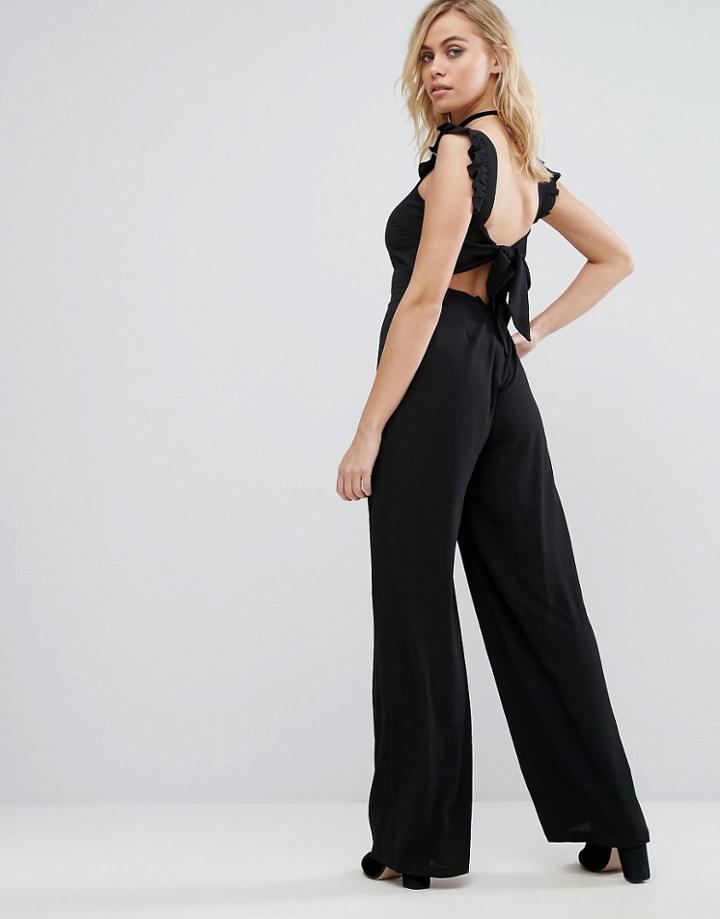 Fashion Union Jumpsuit With Tie Back - Black