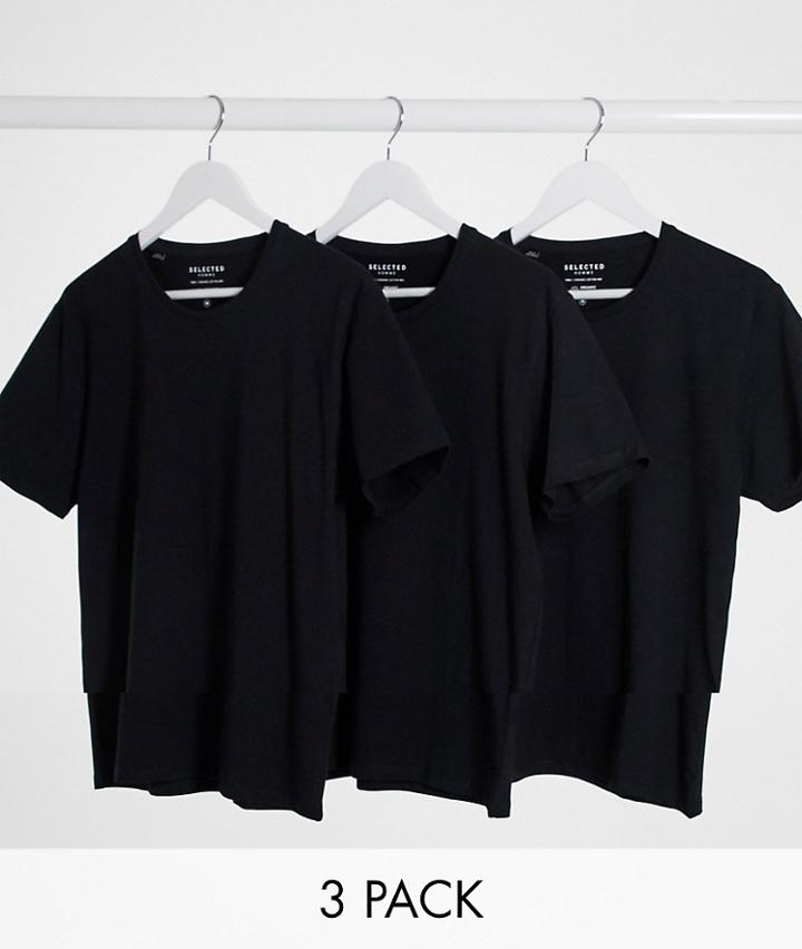 Selected Homme 3 Pack Crew Neck T-shirt In Black
