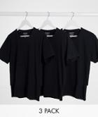 Selected Homme 3 Pack Crew Neck T-shirt In Black
