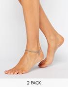 Asos Pack Of 2 Triangle Anklets - Silver