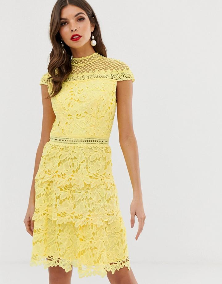 Chi Chi London Tiered Lace A Line Mini Dress In Yellow - Yellow