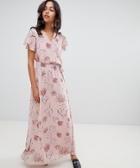 Vila Floral Wrap Maxi Dress-pink