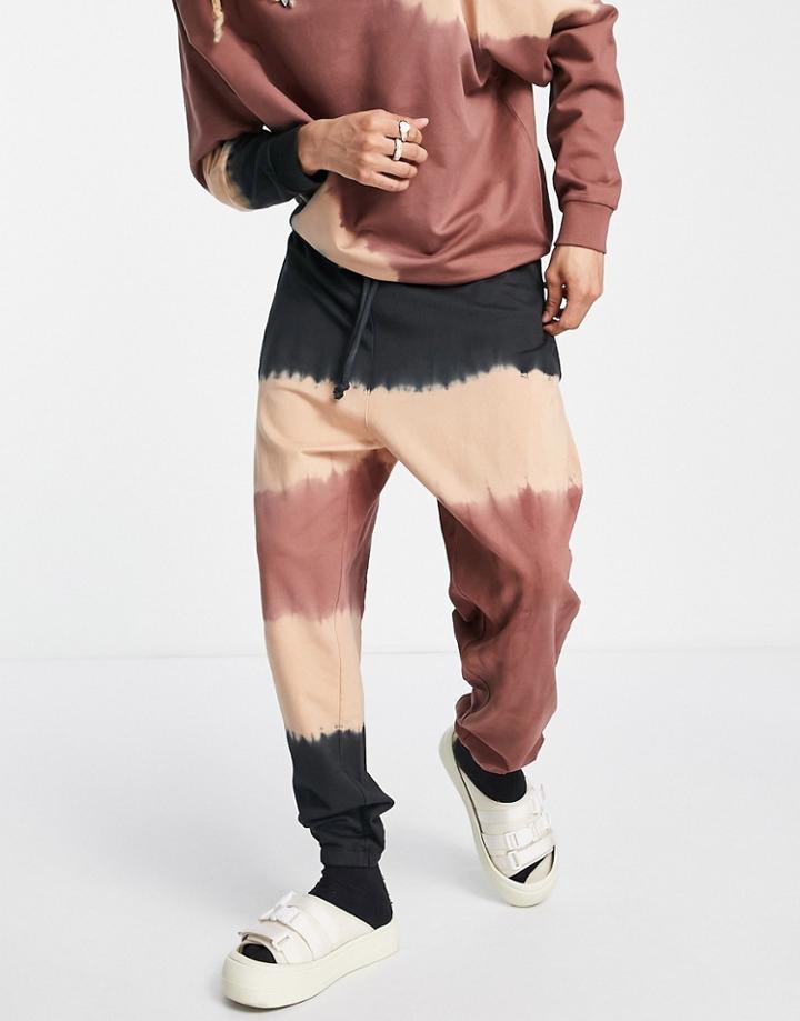 Asos Design Oversized Sweatpants In Brown With Tie Dye Details - Part Of A Set
