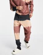 Asos Design Oversized Sweatpants In Brown With Tie Dye Details - Part Of A Set