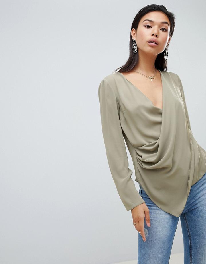 Asos Design Top With Wrap Plunge Neck - Green