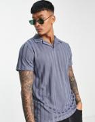 Asos Design Polo T-shirt In Gray Rib With Revere Collar
