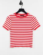 Asos Design Slim Fit T-shirt In Rib In Red And White Stripe-multi