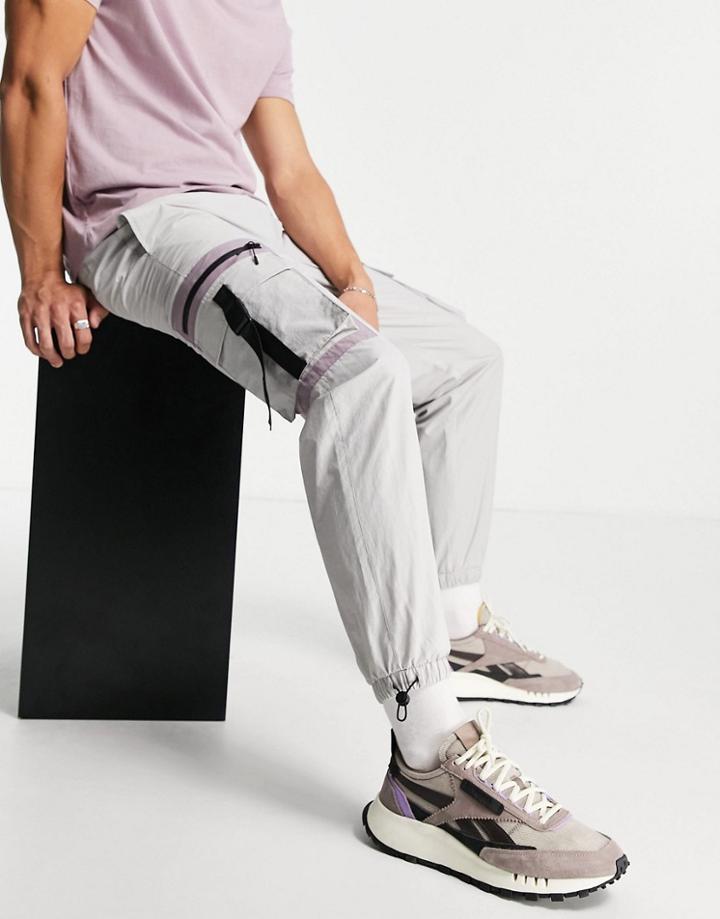 Topman Relaxed Patch Pocket Cargo Pants In Light Gray-grey
