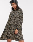 Noisy May Graphic Print Oversized Smock Mini Dress