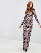 Hope & Ivy Long Sleeve Button Front Maxi Dress In Floral Print - Multi