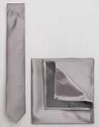 Asos Wedding Tie And Pocket Square In Gray - Gray