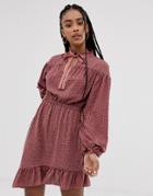 Wild Honey Asymmetric Dress With Pussybow Neck Tie In Polka - Pink