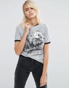 Asos T-shirt With Retro Scene Print And Tipping - Gray