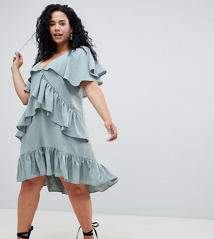 Asos Design Curve Mini Tea Dress With Cape Back Detail-blue